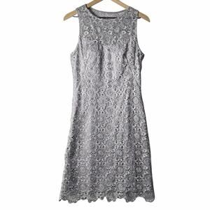 Sue Wong Nocturne Formal Cocktail Floral Lace Silver Platinum Dress Size 8